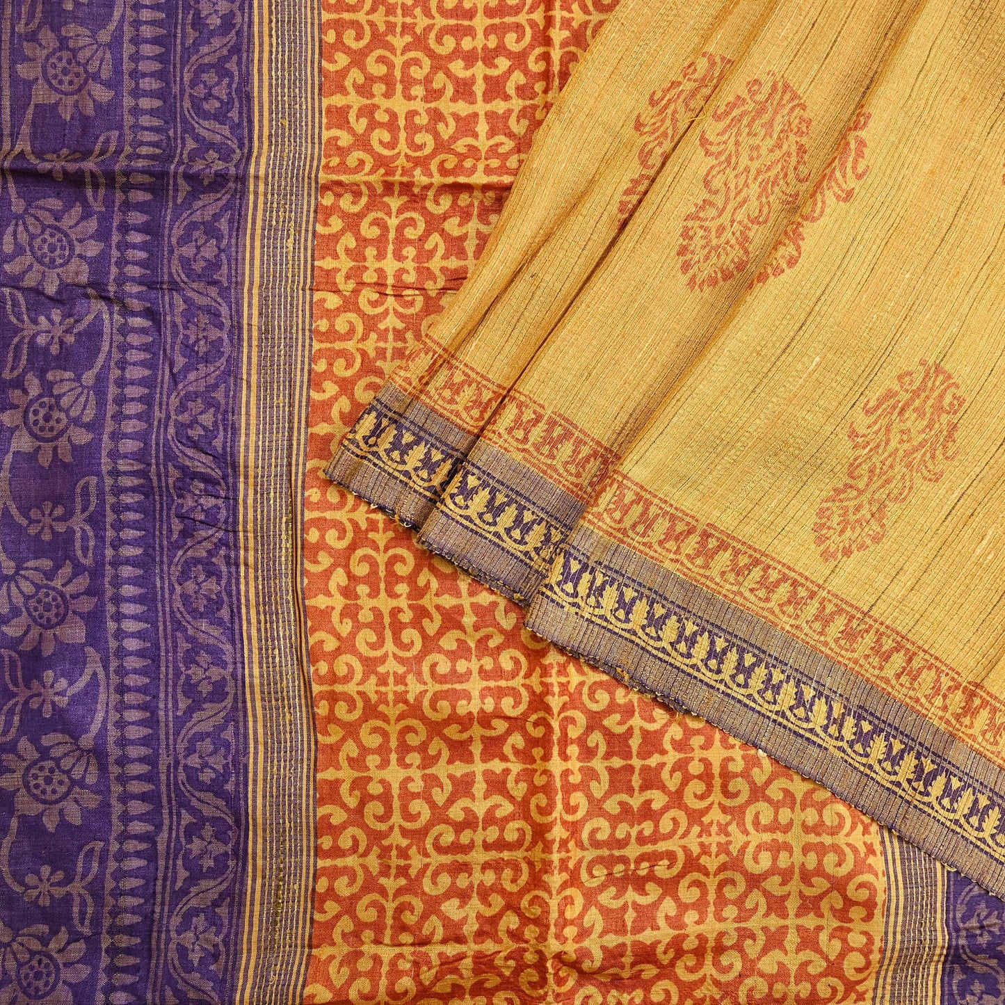 Indian Vintage Heavy Sari Mustard Pure Khadi Silk Handloom Saree Craft Fabric 5yd Ethnic Wear Dress making For Crafting Quilting