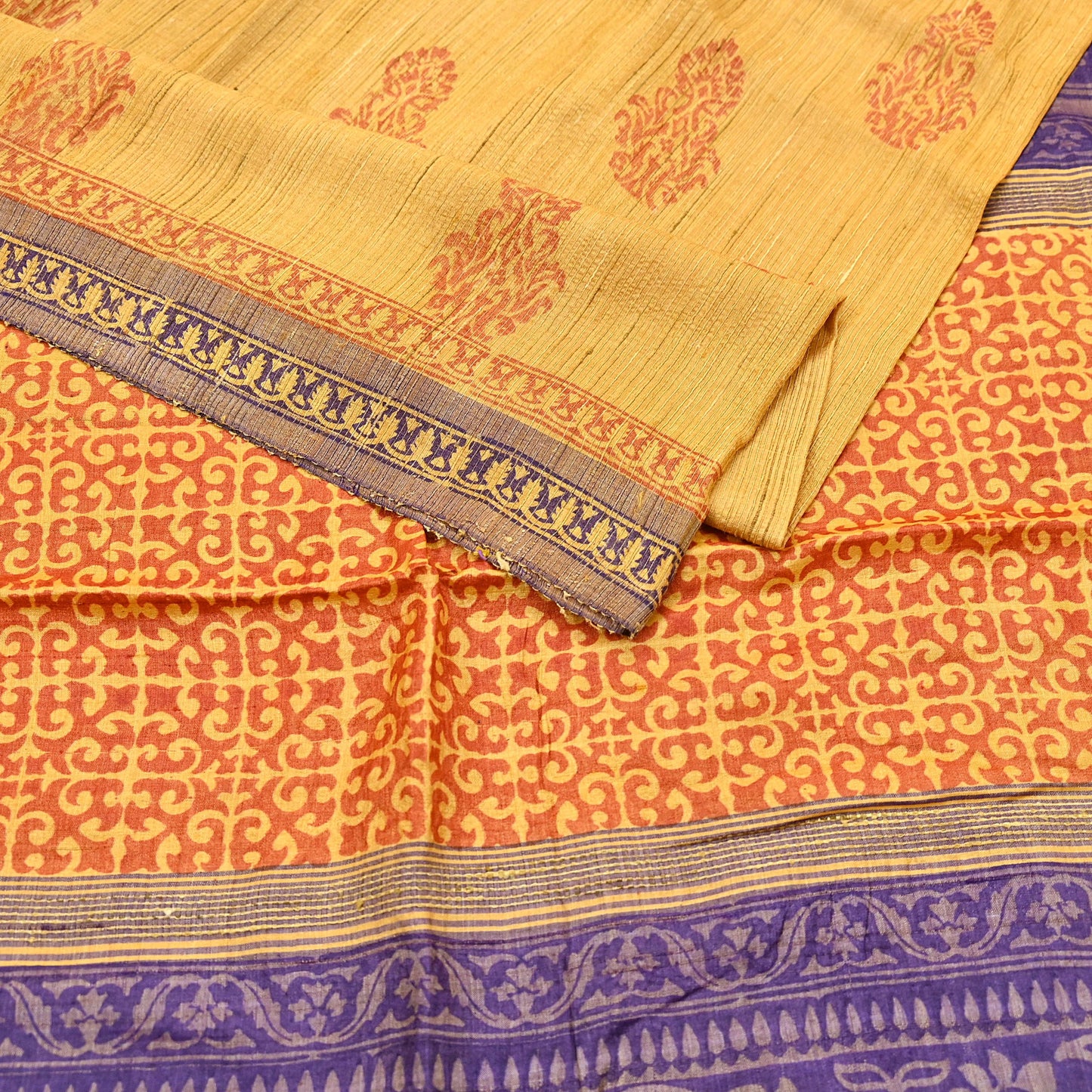 Indian Vintage Heavy Sari Mustard Pure Khadi Silk Handloom Saree Craft Fabric 5yd Ethnic Wear Dress making For Crafting Quilting