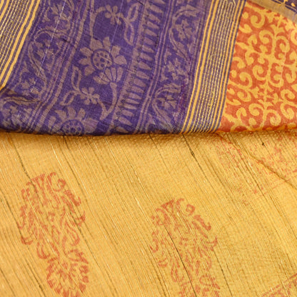 Indian Vintage Heavy Sari Mustard Pure Khadi Silk Handloom Saree Craft Fabric 5yd Ethnic Wear Dress making For Crafting Quilting