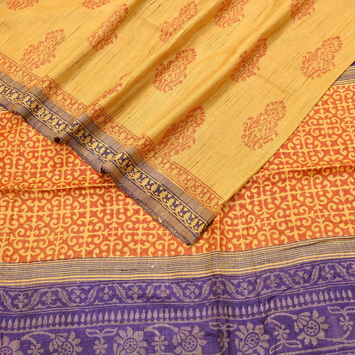 Indian Vintage Heavy Sari Mustard Pure Khadi Silk Handloom Saree Craft Fabric 5yd Ethnic Wear Dress making For Crafting Quilting
