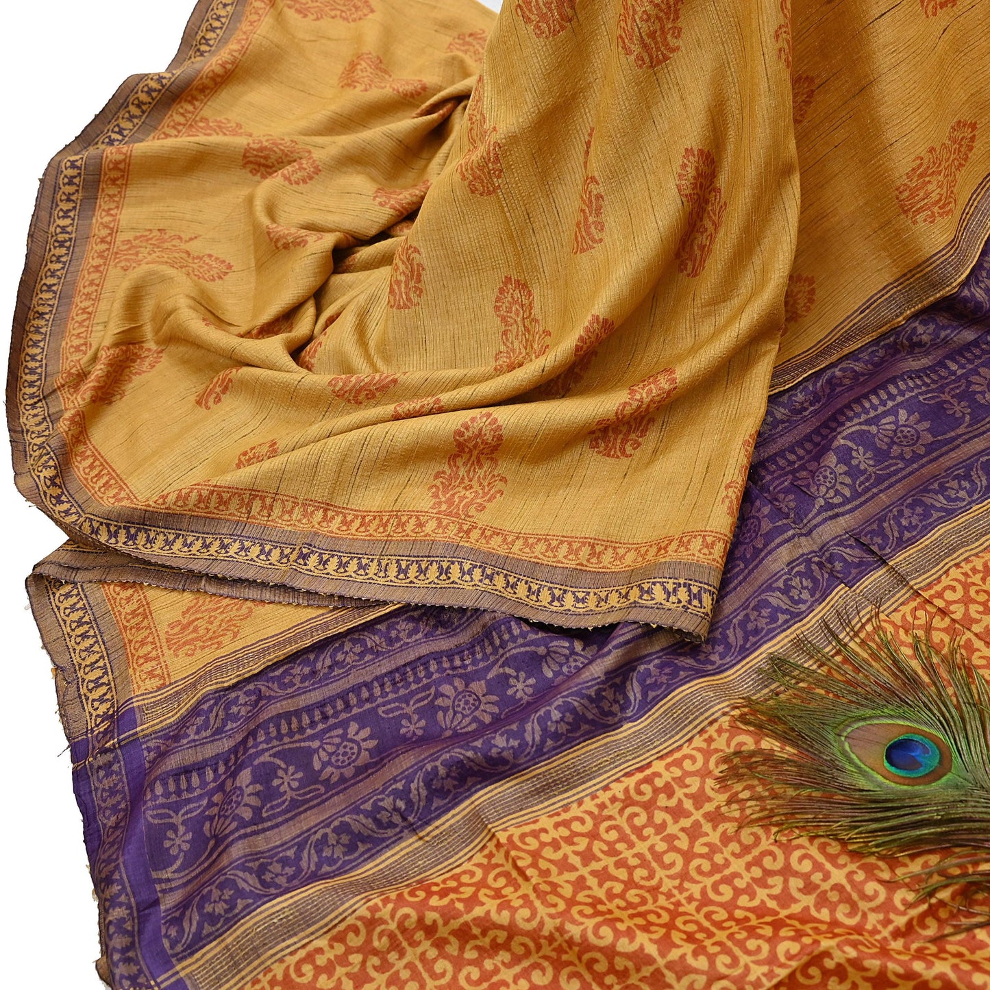 Indian Vintage Heavy Sari Mustard Pure Khadi Silk Handloom Saree Craft Fabric 5yd Ethnic Wear Dress making For Crafting Quilting