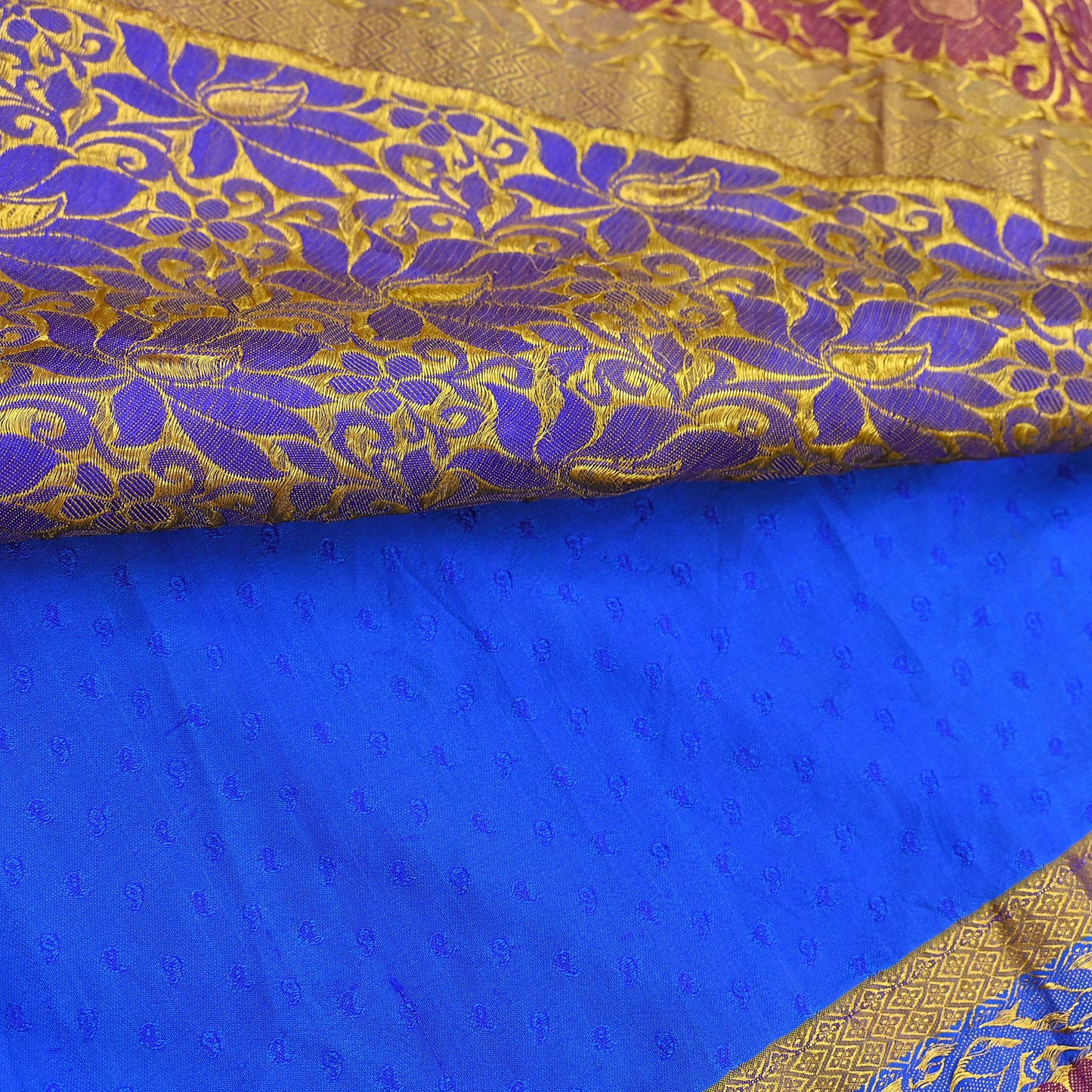 Indian Vintage Heavy Royal Blue & green Kanjivaram Saree 100% Pure Silk Sari Metallic Golden Zari 6Yd Floral Crafting with blouse fabric
