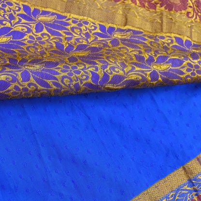 Indian Vintage Heavy Royal Blue & green Kanjivaram Saree 100% Pure Silk Sari Metallic Golden Zari 6Yd Floral Crafting with blouse fabric