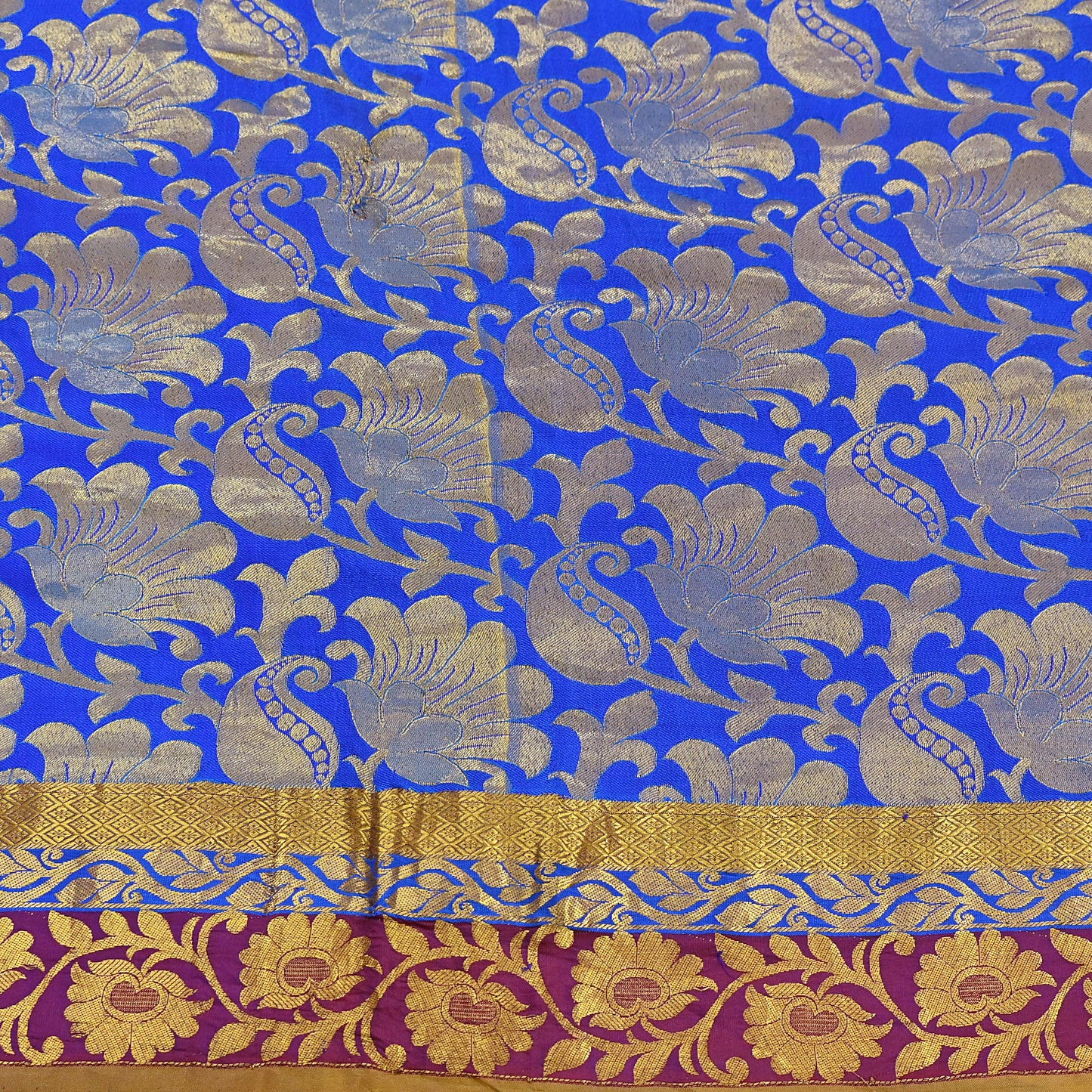 Indian Vintage Heavy Royal Blue & green Kanjivaram Saree 100% Pure Silk Sari Metallic Golden Zari 6Yd Floral Crafting with blouse fabric