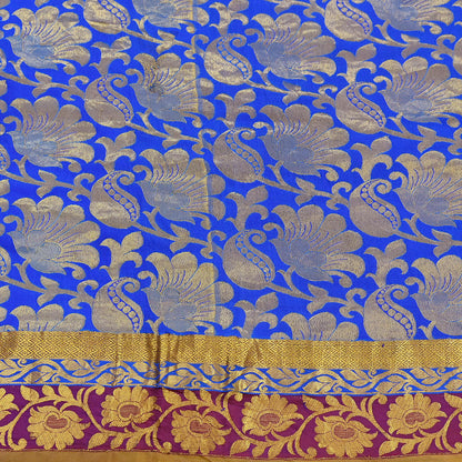 Indian Vintage Heavy Royal Blue & green Kanjivaram Saree 100% Pure Silk Sari Metallic Golden Zari 6Yd Floral Crafting with blouse fabric