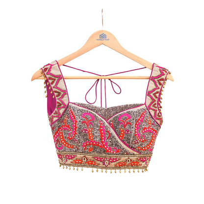 Orange & Purple Heavy Hand Embroidered Designer Lehenga Set Net Lehenga Padded Blouse, Dupatta Indian Wedding Outfit Sequins Beaded 3pc Set