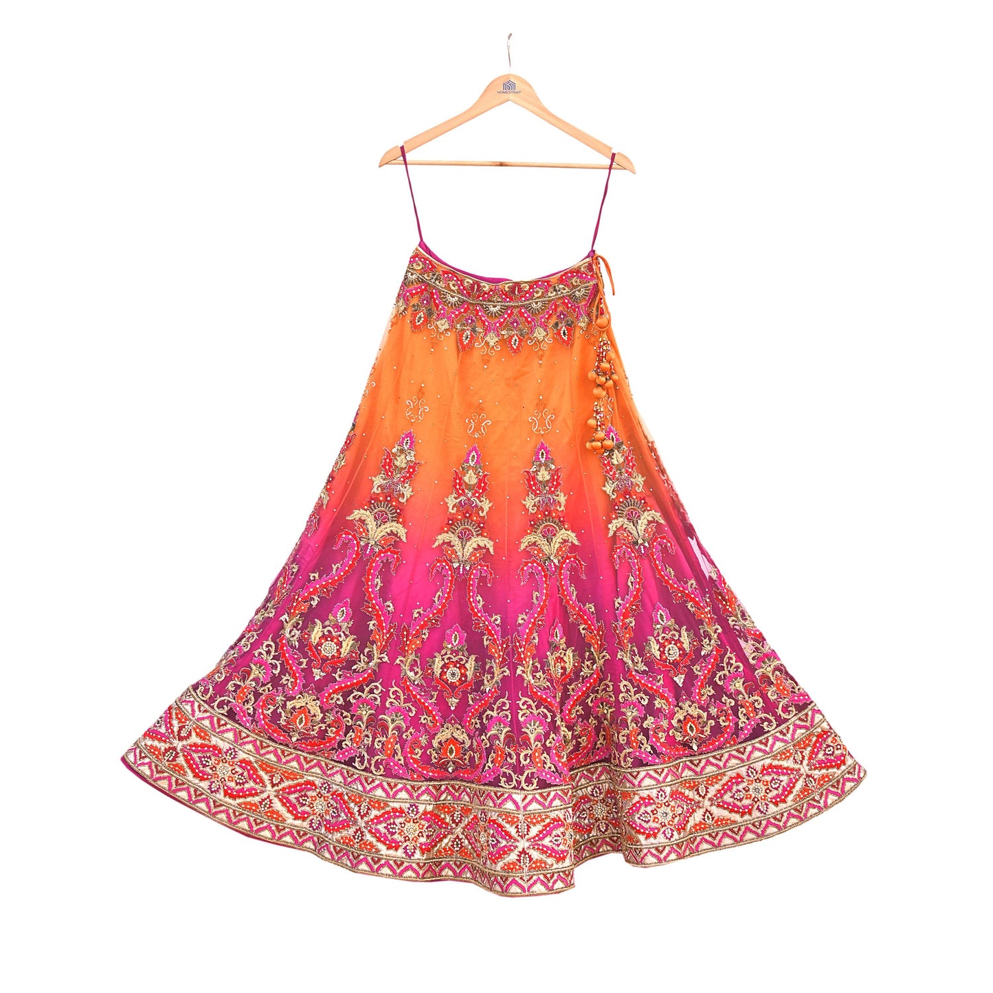 Orange & Purple Heavy Hand Embroidered Designer Lehenga Set Net Lehenga Padded Blouse, Dupatta Indian Wedding Outfit Sequins Beaded 3pc Set