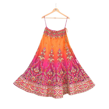 Orange & Purple Heavy Hand Embroidered Designer Lehenga Set Net Lehenga Padded Blouse, Dupatta Indian Wedding Outfit Sequins Beaded 3pc Set