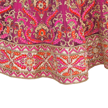 Orange & Purple Heavy Hand Embroidered Designer Lehenga Set Net Lehenga Padded Blouse, Dupatta Indian Wedding Outfit Sequins Beaded 3pc Set
