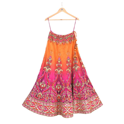 Orange & Purple Heavy Hand Embroidered Designer Lehenga Set Net Lehenga Padded Blouse, Dupatta Indian Wedding Outfit Sequins Beaded 3pc Set