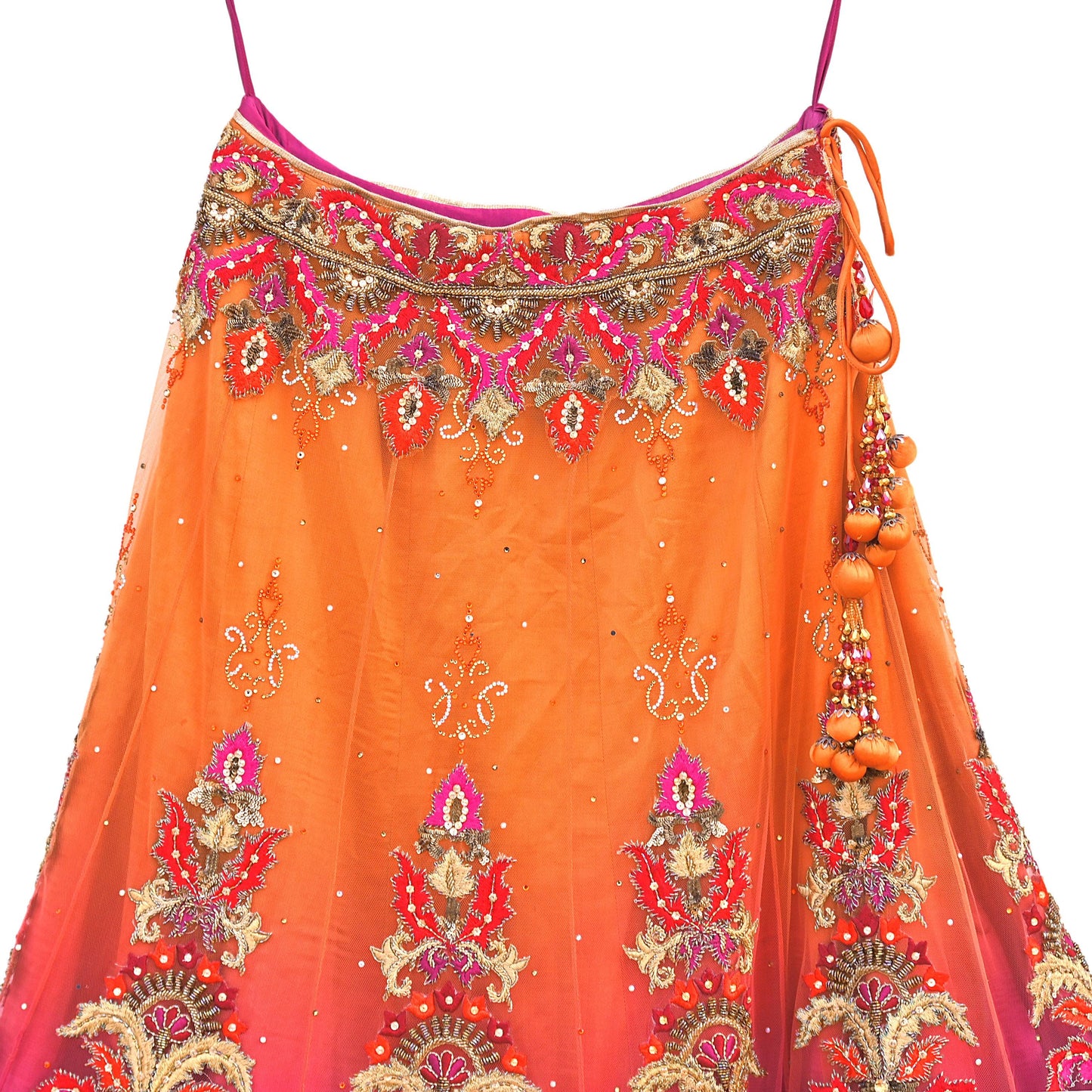 Orange & Purple Heavy Hand Embroidered Designer Lehenga Set Net Lehenga Padded Blouse, Dupatta Indian Wedding Outfit Sequins Beaded 3pc Set