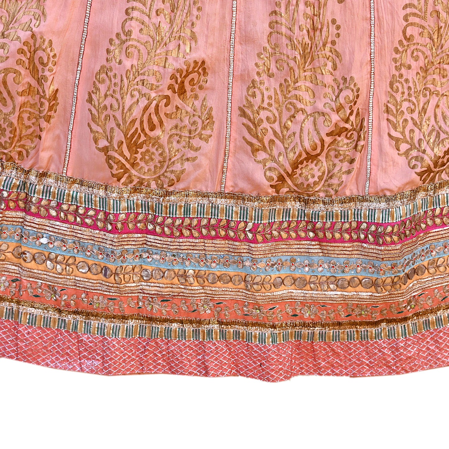 Indian Pre-owned Blue & Peach Pure Silk Net/Mesh Hand Embroidered Lehenga 3pcs Set Bridal Party Wear With Blouse/Dupatta Bollywood Lehenga