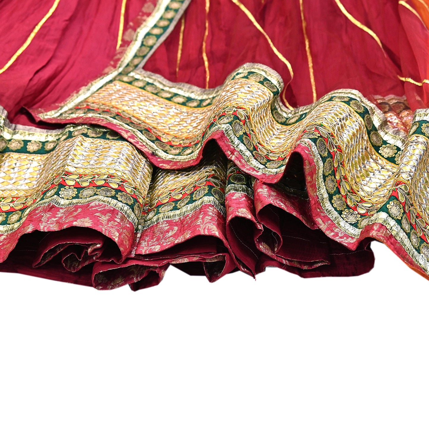 Indian Pre-owned Maroon & Orange Pure Silk Net Hand Embroidered Lehenga 3pcs Set Bridal Party Wear With Blouse/Dupatta Bollywood Lehenga