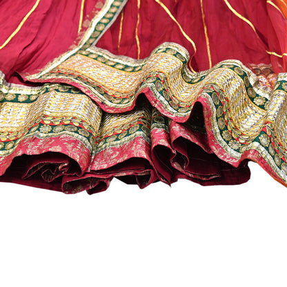 Indian Pre-owned Maroon & Orange Pure Silk Net Hand Embroidered Lehenga 3pcs Set Bridal Party Wear With Blouse/Dupatta Bollywood Lehenga