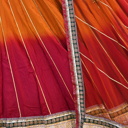 Indian Pre-owned Maroon & Orange Pure Silk Net Hand Embroidered Lehenga 3pcs Set Bridal Party Wear With Blouse/Dupatta Bollywood Lehenga
