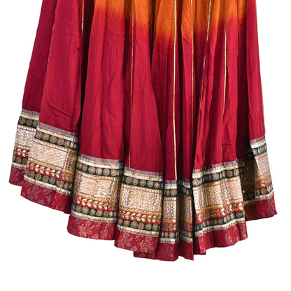 Maroon & orange Pure Silk Lehenga Skirt, Hand Embroidered Zardozi Bollywood Bridal Wear