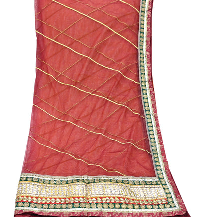 Indian Vintage Heavy Bridal Dupatta Orange & maroon Net Mesh Long Stole Hand Embroidered Scarves Golden Gota Patti Wedding/Party Wear