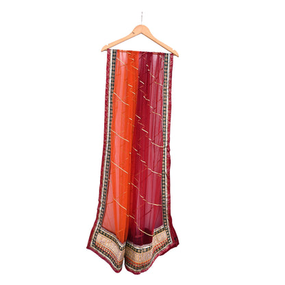 Indian Vintage Heavy Bridal Dupatta Orange & maroon Net Mesh Long Stole Hand Embroidered Scarves Golden Gota Patti Wedding/Party Wear