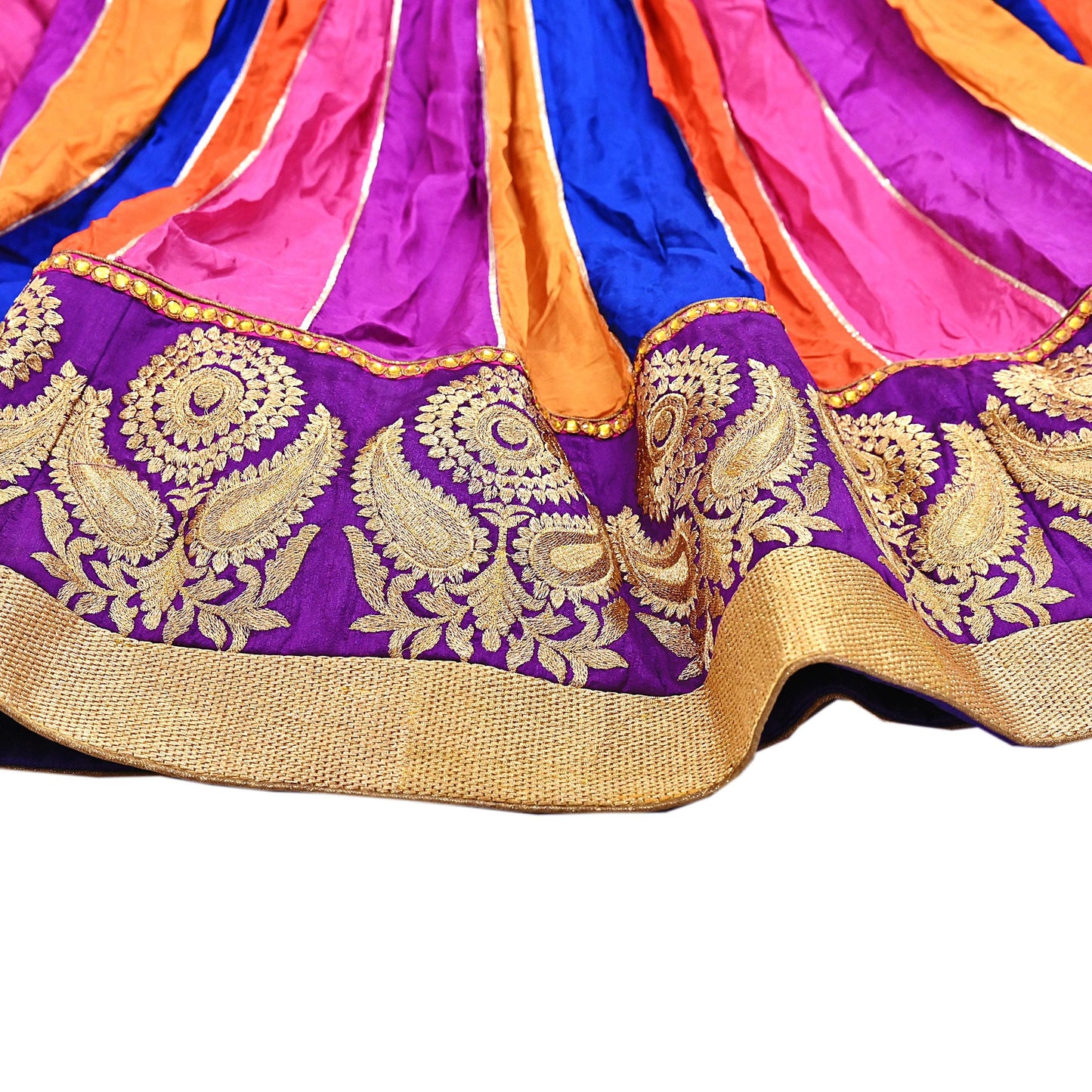 Multi Pure Silk Lehenga Skirt, Hand Embroidered Zardozi Bollywood Bridal Wear