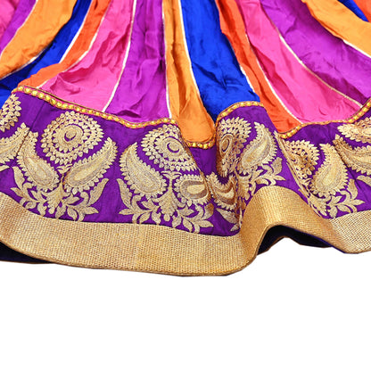 Multi Pure Silk Lehenga Skirt, Hand Embroidered Zardozi Bollywood Bridal Wear