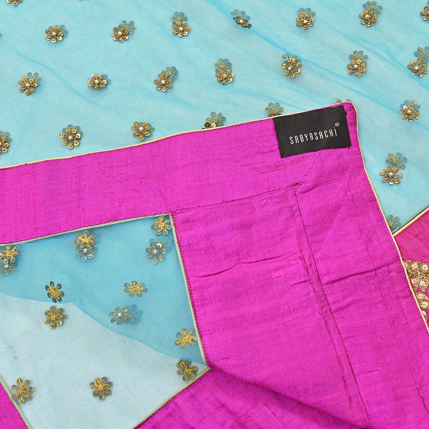 Indian Vintage Heavy Wedding Dupatta Blue Net Long Stole Hand Embroidered By Designer Sabyasachi Scarves Zardozi Bridal Veil