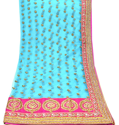 Indian Vintage Heavy Wedding Dupatta Blue Net Long Stole Hand Embroidered By Designer Sabyasachi Scarves Zardozi Bridal Veil