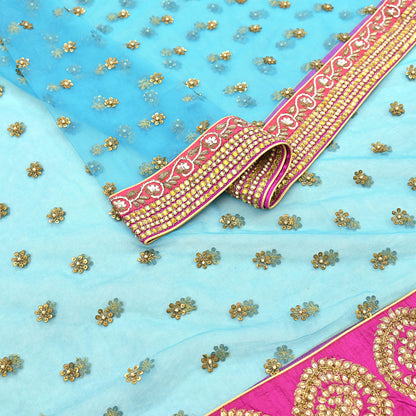 Indian Vintage Heavy Wedding Dupatta Blue Net Long Stole Hand Embroidered By Designer Sabyasachi Scarves Zardozi Bridal Veil