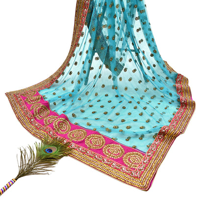 Indian Vintage Heavy Wedding Dupatta Blue Net Long Stole Hand Embroidered By Designer Sabyasachi Scarves Zardozi Bridal Veil