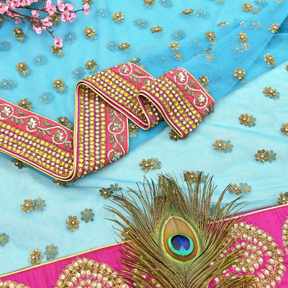 Indian Vintage Heavy Wedding Dupatta Blue Net Long Stole Hand Embroidered By Designer Sabyasachi Scarves Zardozi Bridal Veil