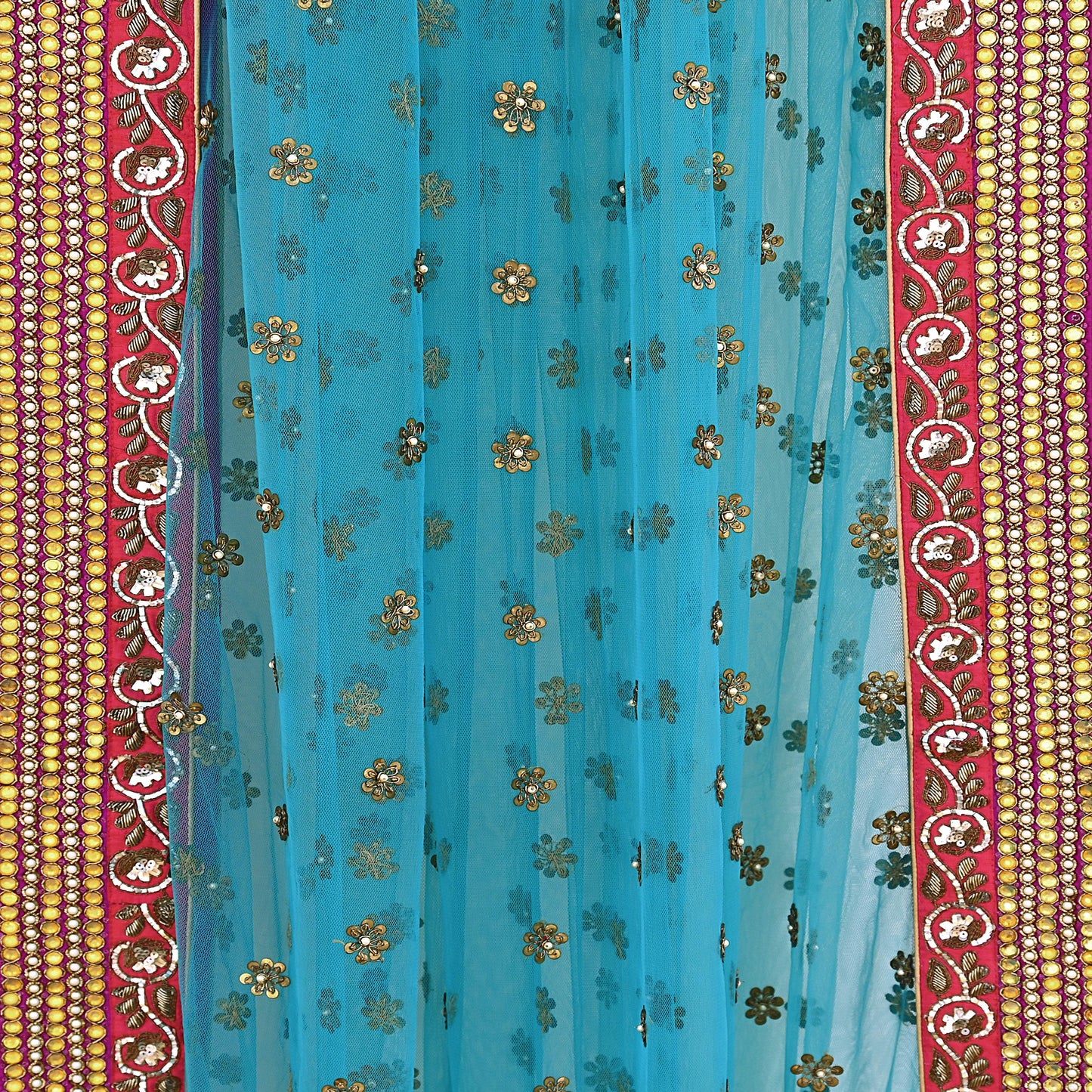 Indian Vintage Heavy Wedding Dupatta Blue Net Long Stole Hand Embroidered By Designer Sabyasachi Scarves Zardozi Bridal Veil