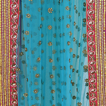 Indian Vintage Heavy Wedding Dupatta Blue Net Long Stole Hand Embroidered By Designer Sabyasachi Scarves Zardozi Bridal Veil
