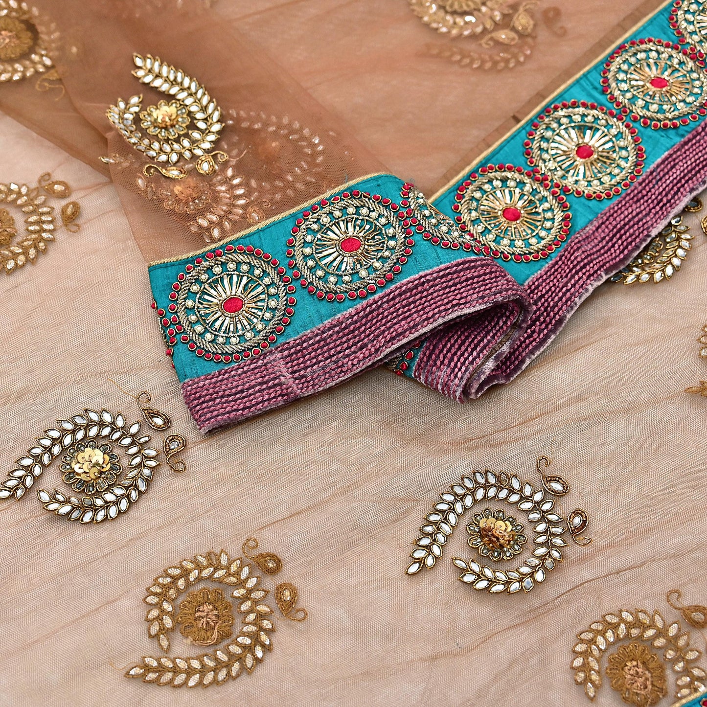 Indian Vintage Heavy Wedding Brown Net/Mesh Hand Embroidered Dupatta Designer By Manish Malhotra Bridal Wear Zardozi Veil Hijab