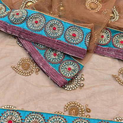 Indian Vintage Heavy Wedding Brown Net/Mesh Hand Embroidered Dupatta Designer By Manish Malhotra Bridal Wear Zardozi Veil Hijab