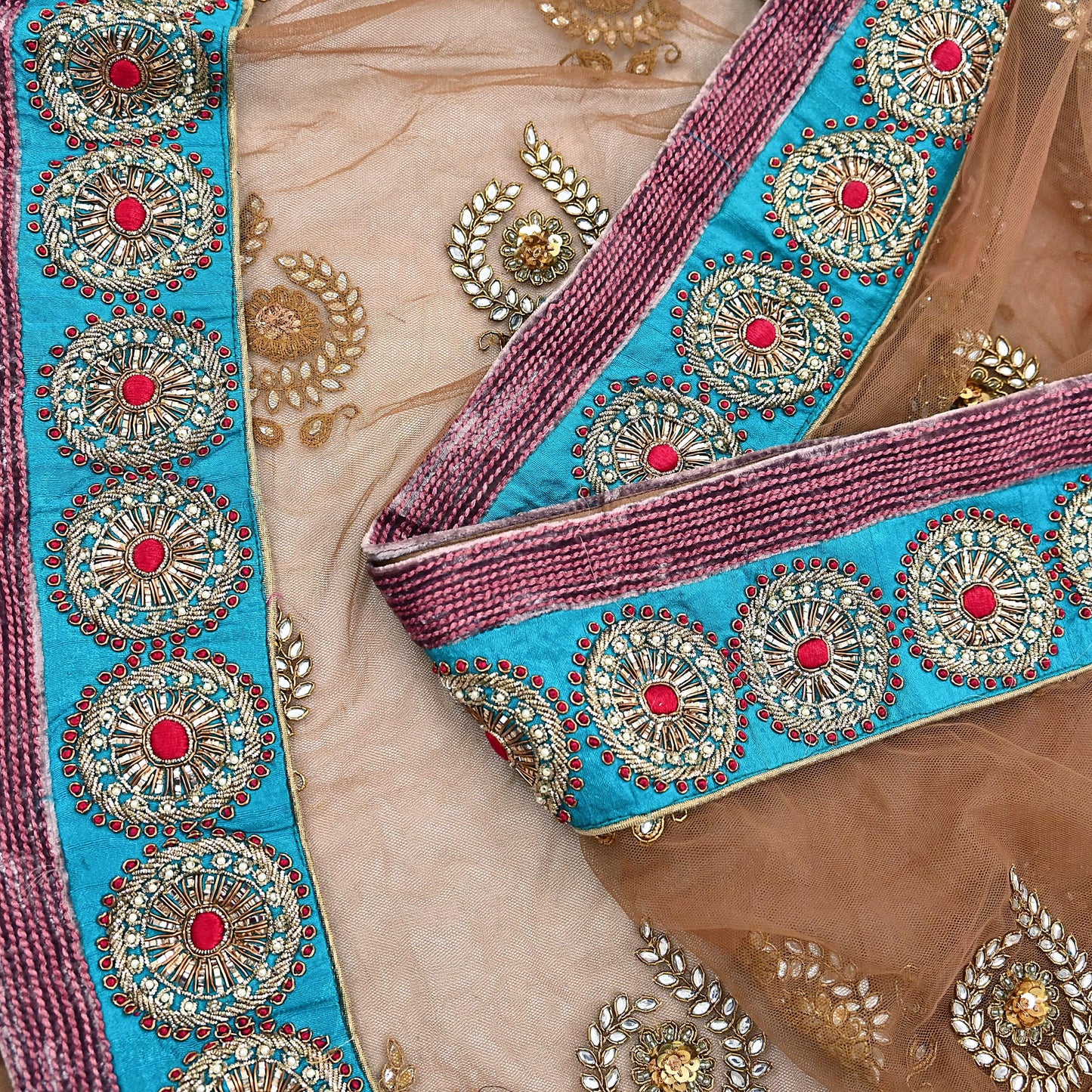Indian Vintage Heavy Wedding Brown Net/Mesh Hand Embroidered Dupatta Designer By Manish Malhotra Bridal Wear Zardozi Veil Hijab