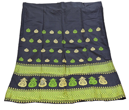 Indian Black Pat Silk Mekhela Chador Set Handwoven Assamese Traditional Wear Vintage 2-Piece Mekhela Sador