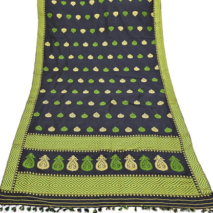 Indian Black Pat Silk Mekhela Chador Set Handwoven Assamese Traditional Wear Vintage 2-Piece Mekhela Sador