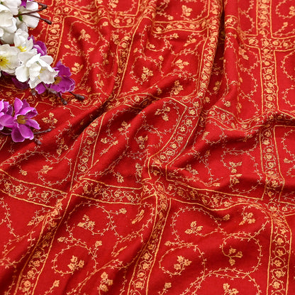 Vintage Black & Red Wool Shawl Hand-Embroidered Suzani Stole Pure Wool Wrap warm soft