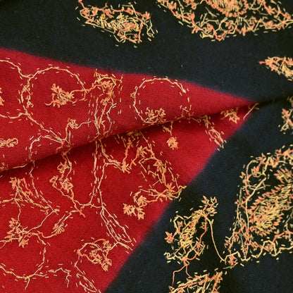 Vintage Black & Red Wool Shawl Hand-Embroidered Suzani Stole Pure Wool Wrap warm soft