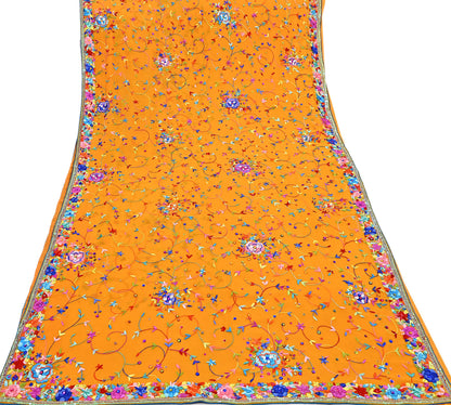 Indian Vintage Heavy Sari saffron Pure Georgette Silk Hand Embroidered Parsi Gara Sarees Craft Fabric 5Yd Sewing Dress making Wedding sari