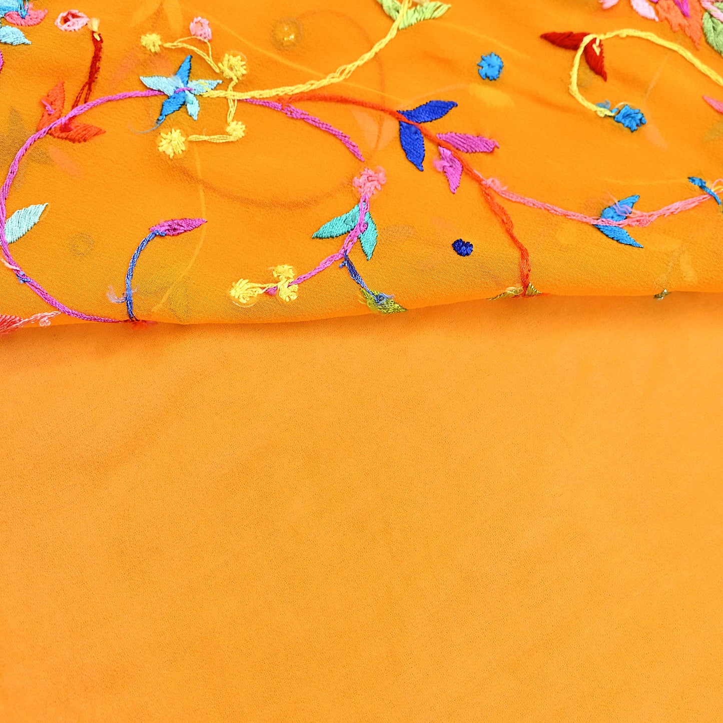 Indian Vintage Heavy Sari saffron Pure Georgette Silk Hand Embroidered Parsi Gara Sarees Craft Fabric 5Yd Sewing Dress making Wedding sari