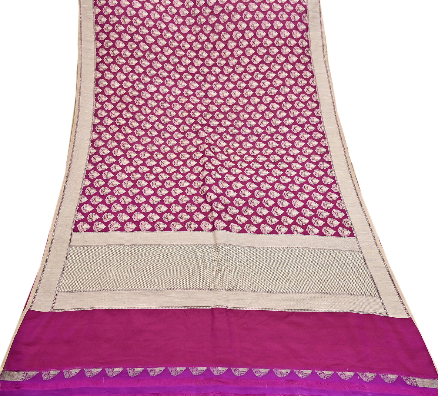 Indian Vintage Heavy Sari Purple & pink Hand Woven Sarees 100% Pure Silk Zari 5Yd Floral with Blouse fabric