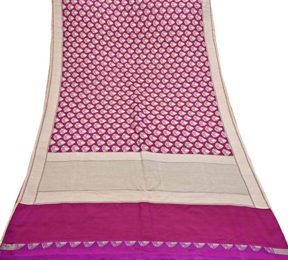 Indian Vintage Heavy Sari Purple & pink Hand Woven Sarees 100% Pure Silk Zari 5Yd Floral with Blouse fabric