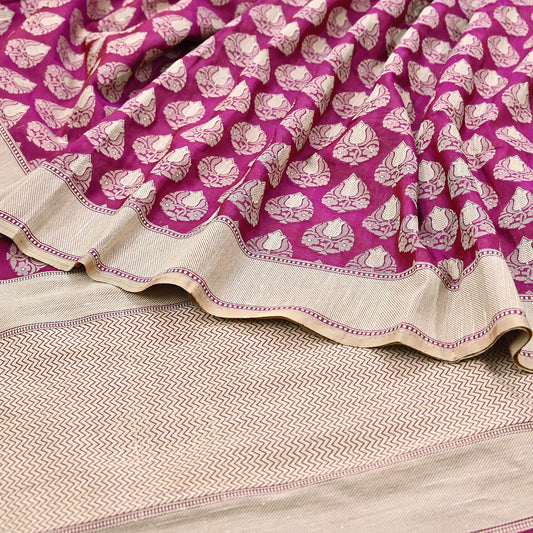 Indian Vintage Heavy Sari Purple & pink Hand Woven Sarees 100% Pure Silk Zari 5Yd Floral with Blouse fabric