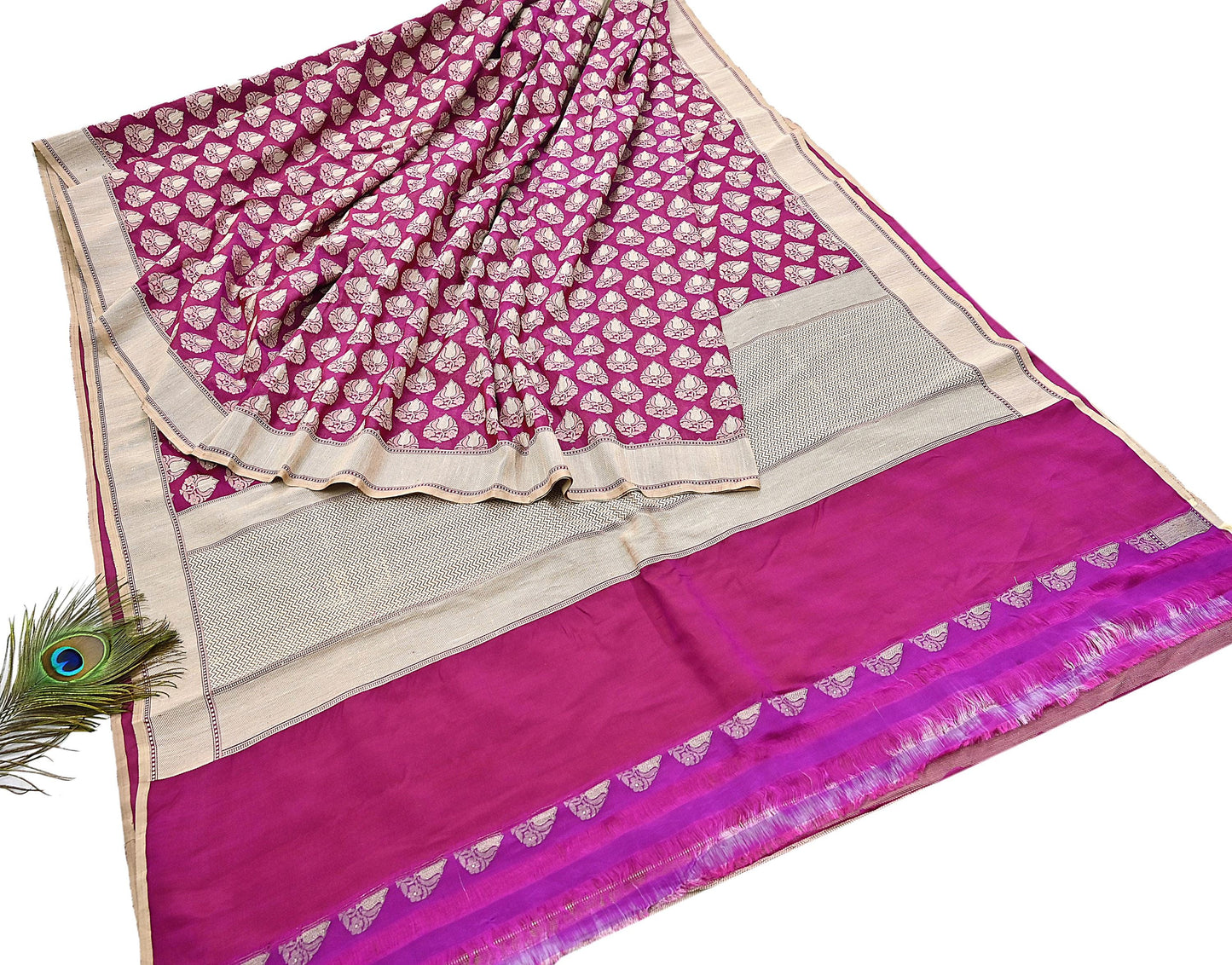 Indian Vintage Heavy Sari Purple & pink Hand Woven Sarees 100% Pure Silk Zari 5Yd Floral with Blouse fabric