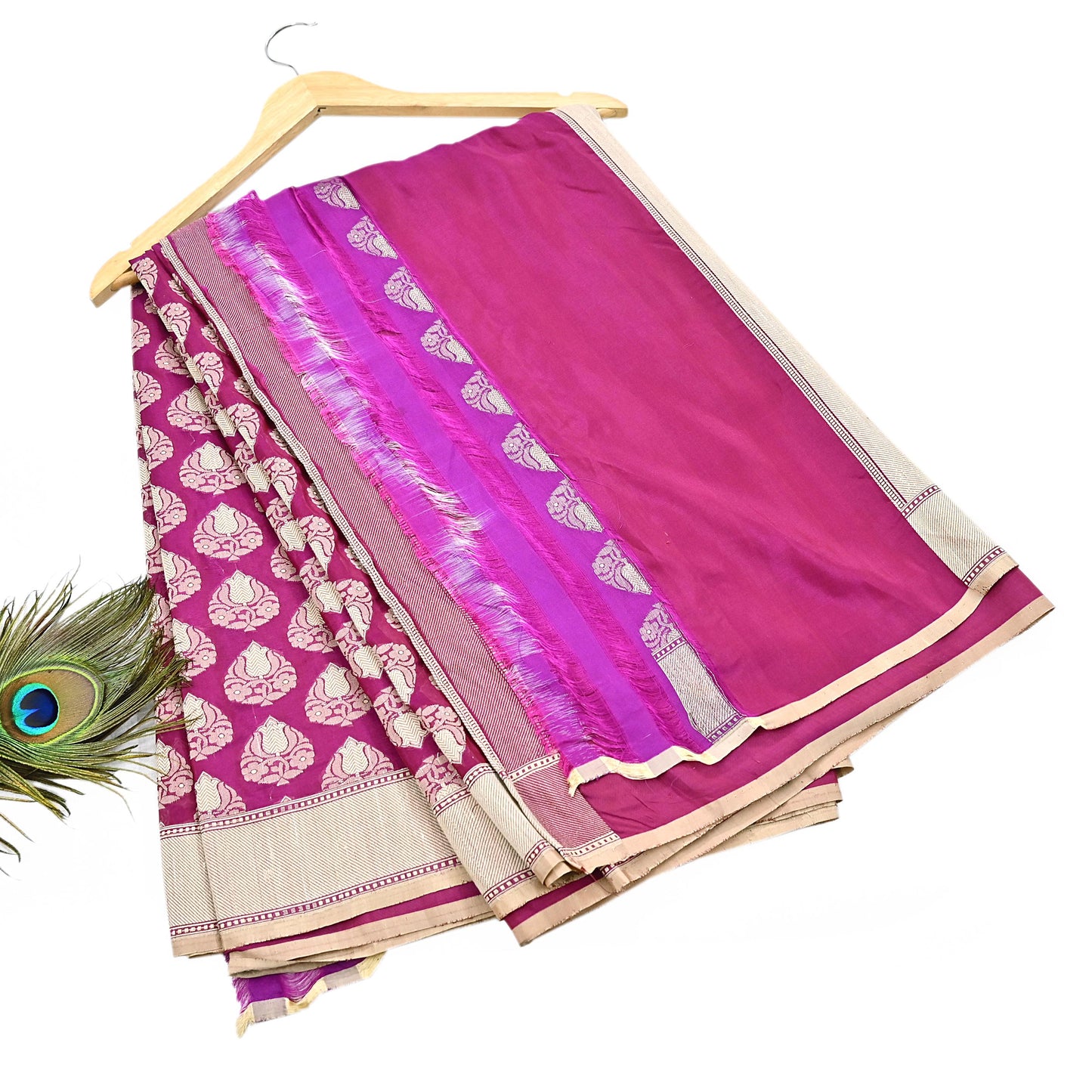 Indian Vintage Heavy Sari Purple & pink Hand Woven Sarees 100% Pure Silk Zari 5Yd Floral with Blouse fabric