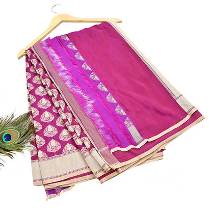 Indian Vintage Heavy Sari Purple & pink Hand Woven Sarees 100% Pure Silk Zari 5Yd Floral with Blouse fabric