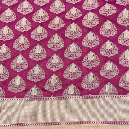 Indian Vintage Heavy Sari Purple & pink Hand Woven Sarees 100% Pure Silk Zari 5Yd Floral with Blouse fabric