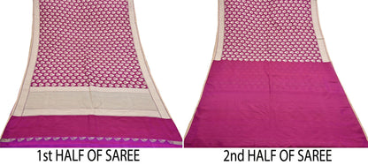 Indian Vintage Heavy Sari Purple & pink Hand Woven Sarees 100% Pure Silk Zari 5Yd Floral with Blouse fabric