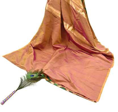 Indian Vintage Heavy Sari Purple & Saffron Hand Woven Sarees 100% Pure Silk Zari 5Yd Floral with Blouse fabric