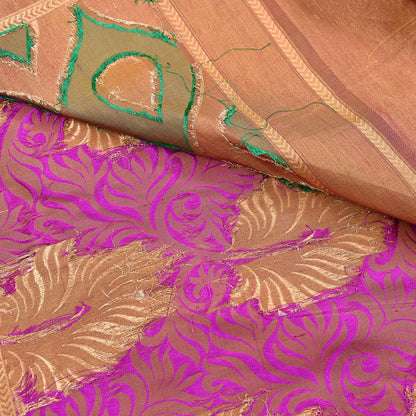Indian Vintage Heavy Sari Purple & Saffron Hand Woven Sarees 100% Pure Silk Zari 5Yd Floral with Blouse fabric